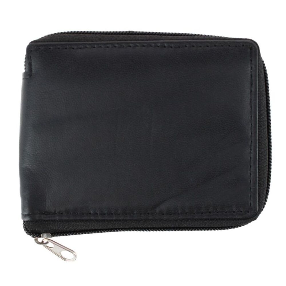 CTM Leather Zip-Around Bifold Wallet with Coin Pocket